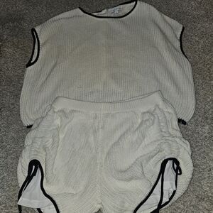 Women's Cream Knit Top and Shorts Set